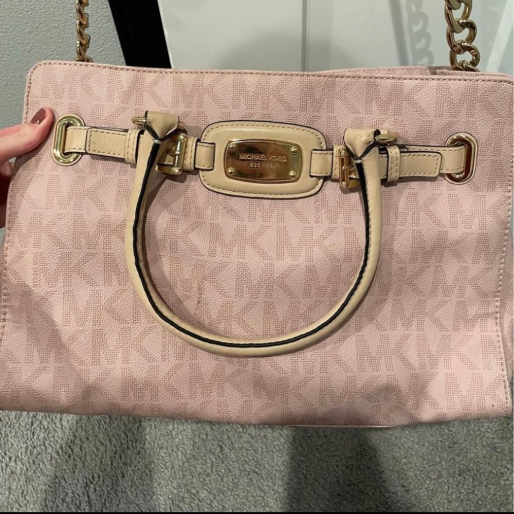 Michael Kors Hamilton Large Satchel Purse Hard To Find Pink Signature